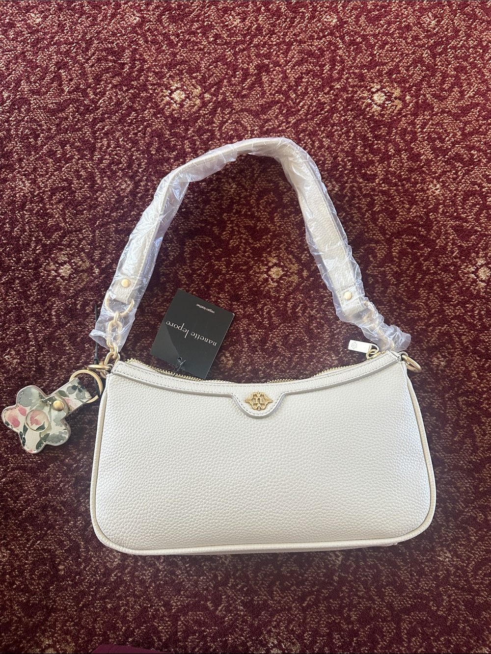 NEW Nanette Lepore White Bag with Floral Charm
